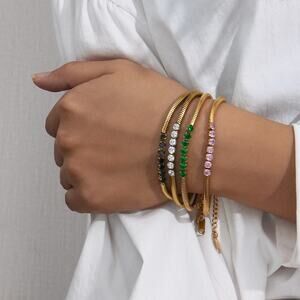 Black Zircon Snake‎ chain Bracelet 18K Gold Plated Stainless Steel